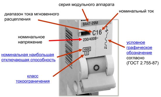 Маркировка автомата по ГОСТ Р 50345-2010